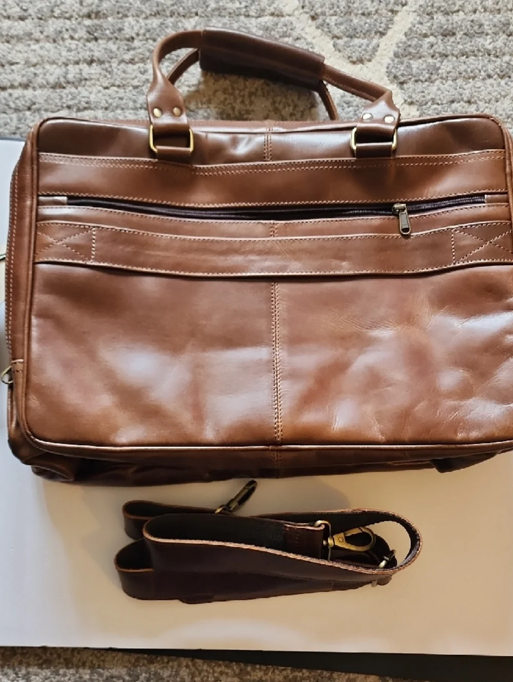 Handmade World Brown Leather Briefcase. NWT